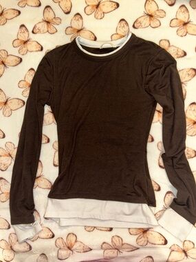 Zara Long-Sleeve Layered Brown Top